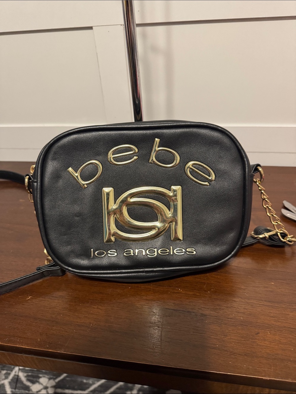 bebe Black Crossbody Bag with Gold Logo Accents